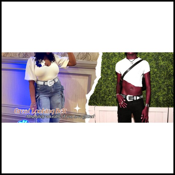 Rhinestone Studded Western Belt Faux Leather Y2K Cowboy Cowgirl Unisex Fit